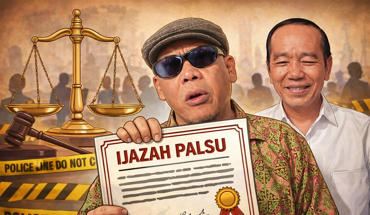 Ilustrasi gambar Kasus Ijazah Palsu Jokowi - Gambar di buat dengan Ai - beritanda.com